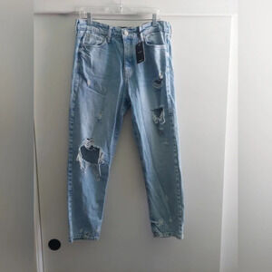 High Rise Tapered jeans lightwash distressed Buttonfly 33 New Skater Grunge